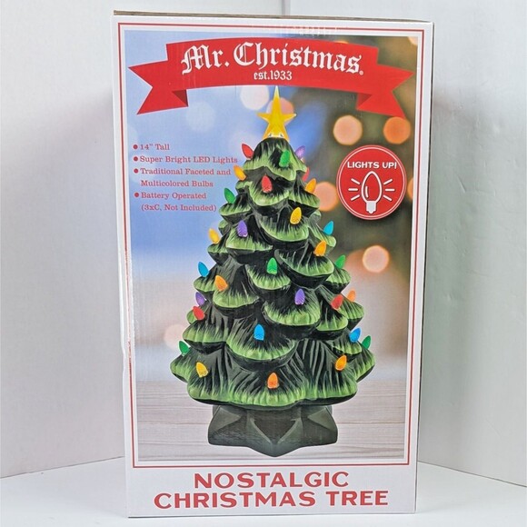 Mr. Christmas 14 inch Multicolor Light Up Green Nostalgic Ceramic Christmas Tree - Picture 7 of 12